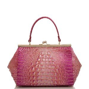 Brahmin Juliette Ombré Peony pink luxury leather kiss lock handbag missing strap